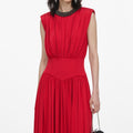 Red Jersey Drape Asymmetric Midi Dress