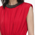Red Jersey Drape Asymmetric Midi Dress