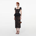 Black Fine Lace Peplum Midi Dress