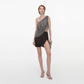 Rhinestone One Shoulder Drape Mini Dress