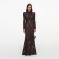 Brown Sequin Lace Maxi Dress