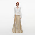 Cream Textured Knit Metallic Chiffon Maxi Dress
