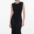 Black Beaded Pointelle Knit Maxi Dress