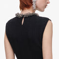 Black Beaded Pointelle Knit Maxi Dress