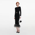 Black Chenille Knit Feather Midi Dress