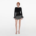 Black Chenille Knit Feather Top