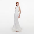 White Racer Back Feather Knit Midi Dress