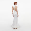 White Racer Back Feather Knit Midi Dress
