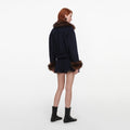 Navy Wool Fur Trim Jacket
