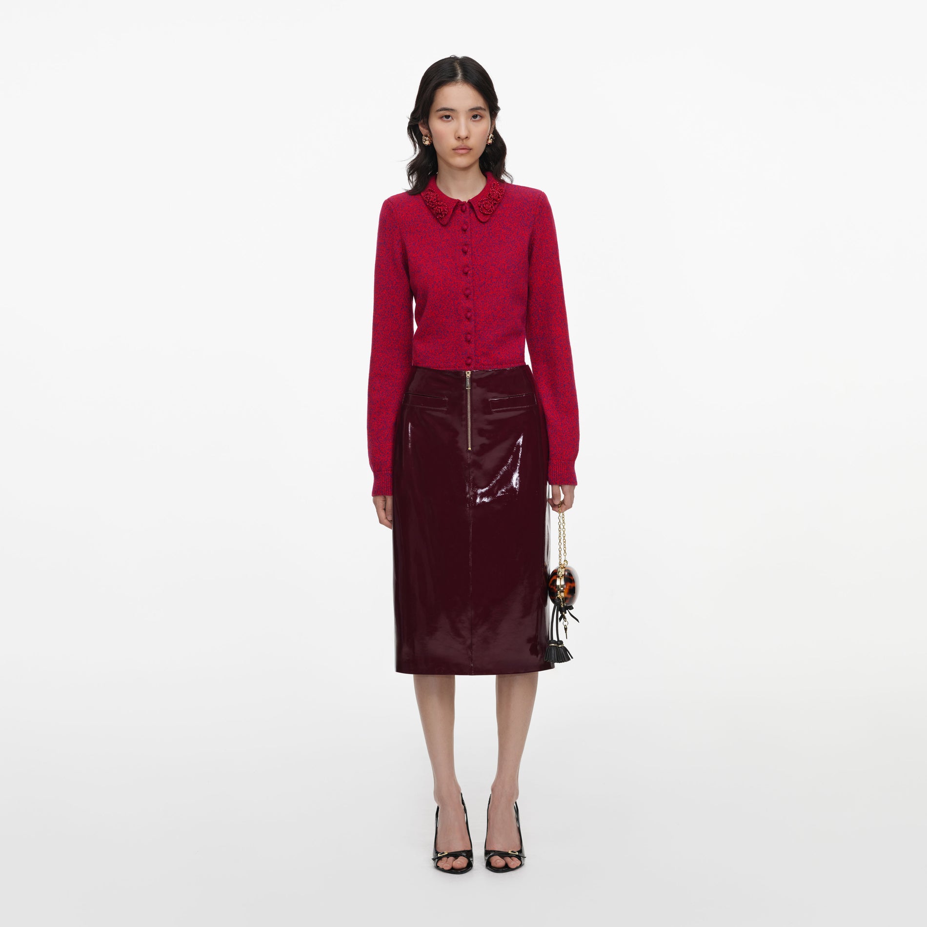 Red Flower Knit Cardigan