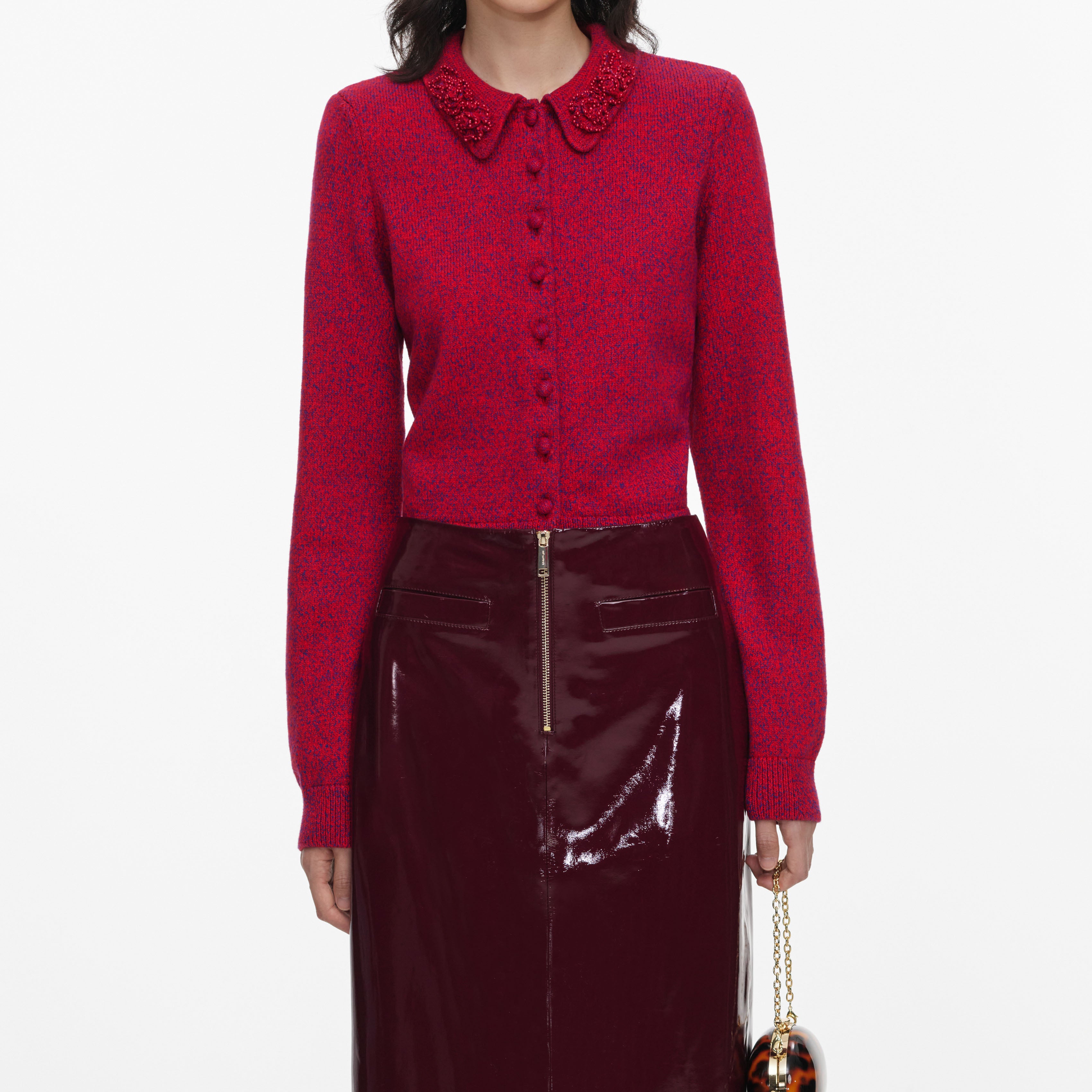 Red Flower Knit Cardigan