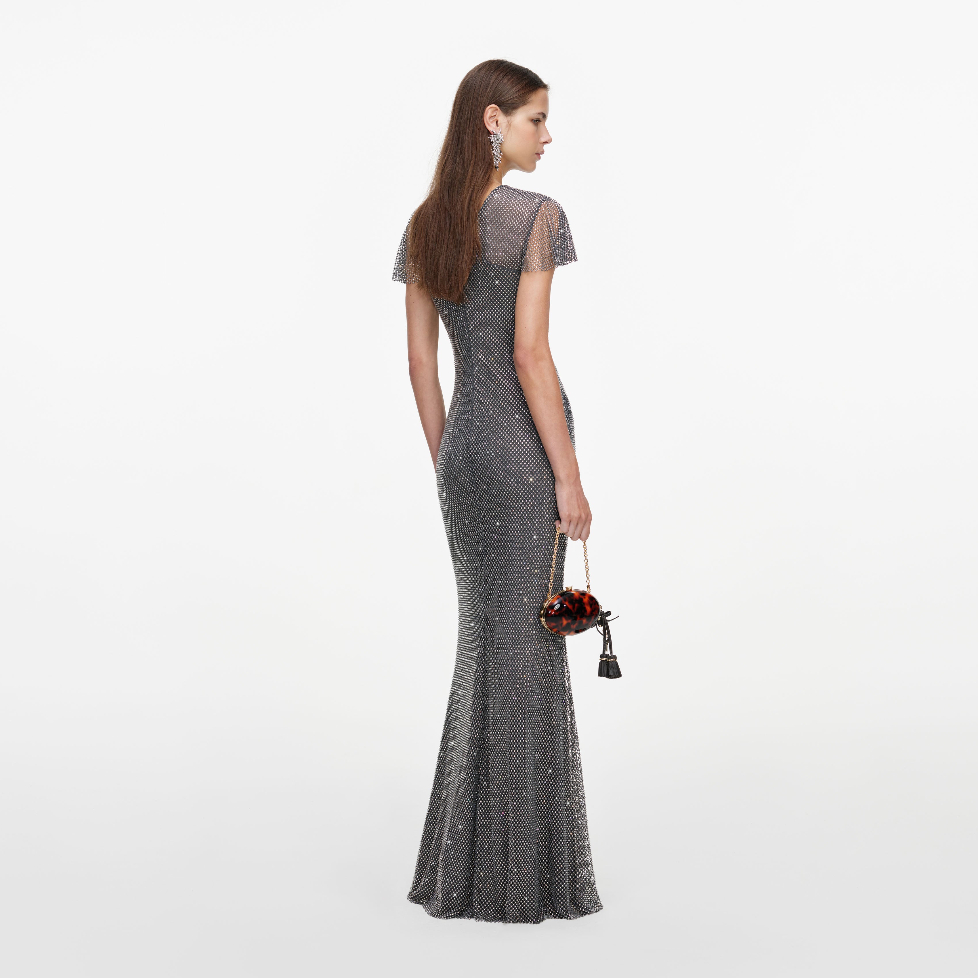Grey Rhinestone Fishnet Maxi Dress