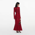 Red Rhinestone Mesh Twist Midi Dress