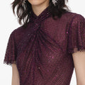 Burgundy Rhinestone Fishnet Midi Dress