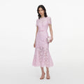 Pink Sequin Lace Midi Dress