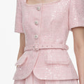 Pink Sequin Boucle Midi Dress