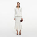Cream Lurex Rib Knit Midi Dress