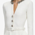 Cream Lurex Rib Knit Midi Dress