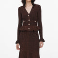 Brown Lurex Peplum Knit Midi Dress