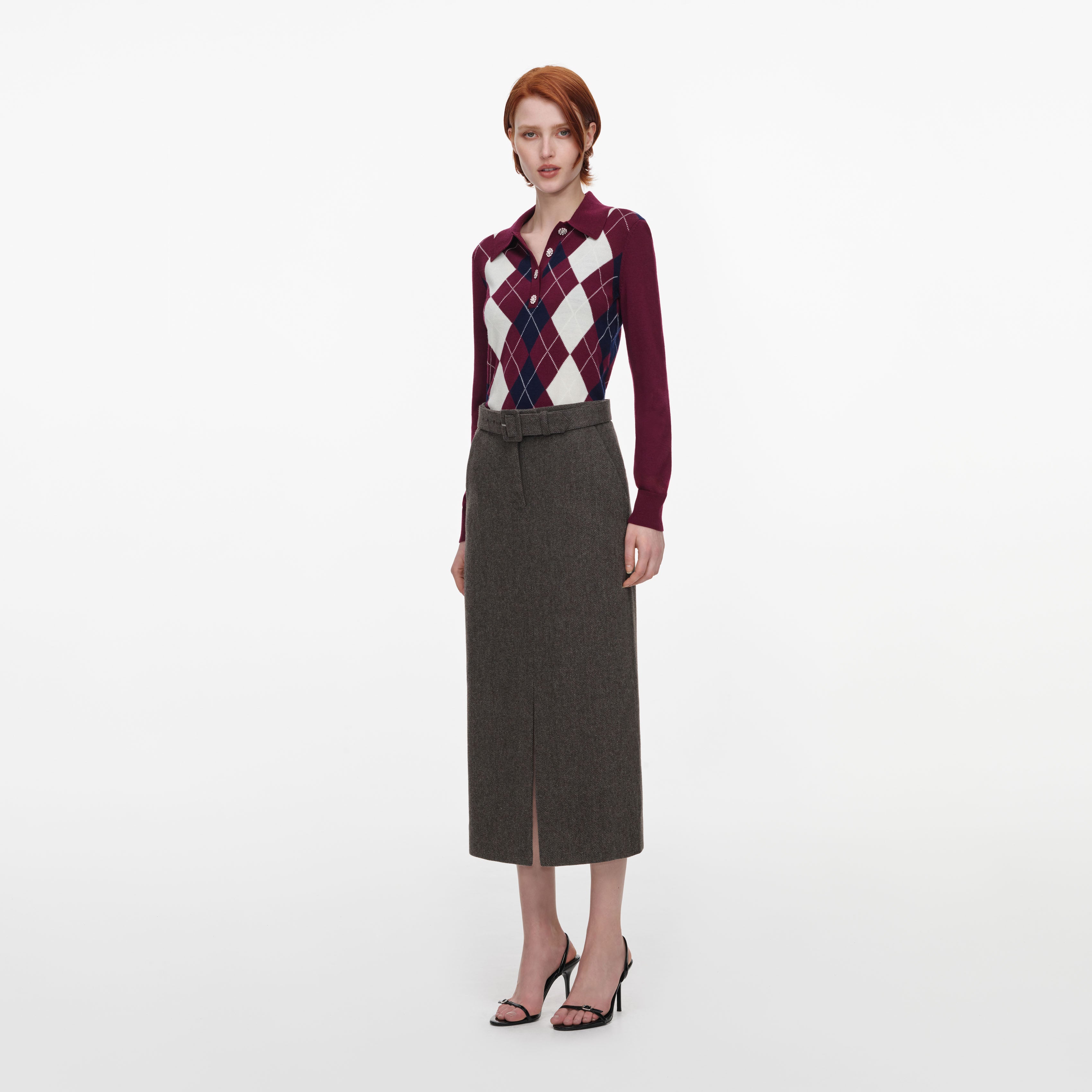 Burgundy Argyle Lightweight Jumper
