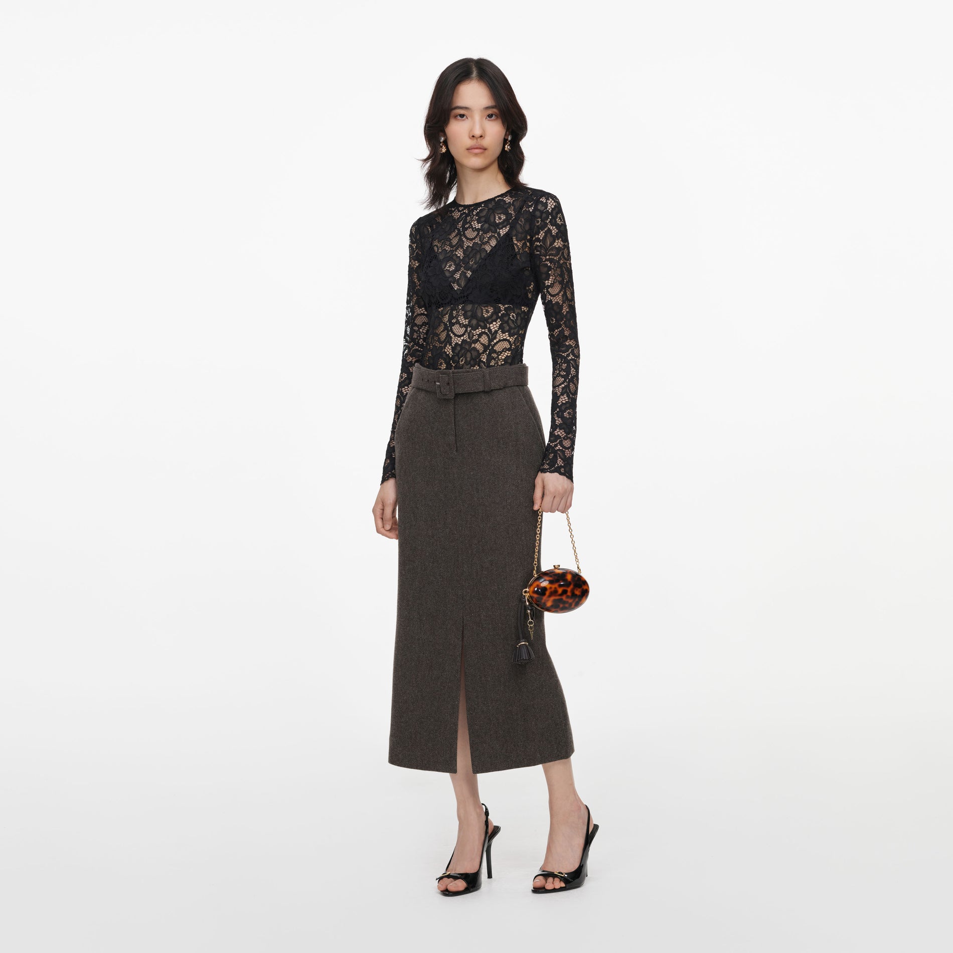 Brown Wool Midi Skirt