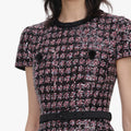 Pink and Black Sequin Boucle Midi Dress