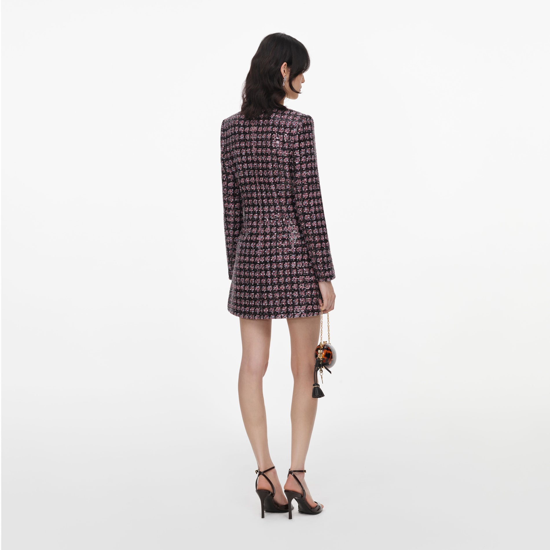 Pink and Black Sequin Boucle Mini Dress