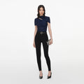 Navy Rhinestone Mesh Cut Out Top