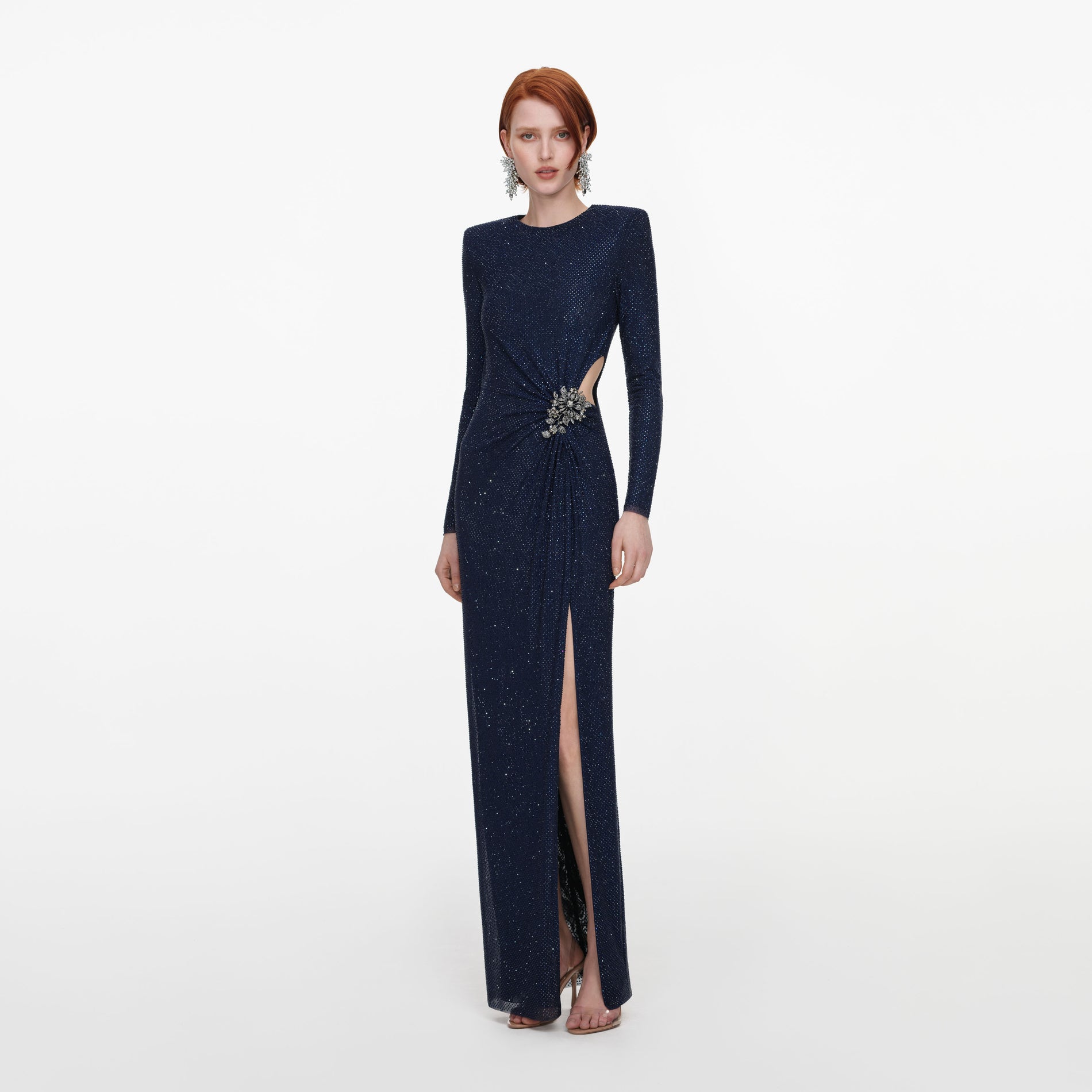 Navy Rhinestone Embellished Maxi Dress