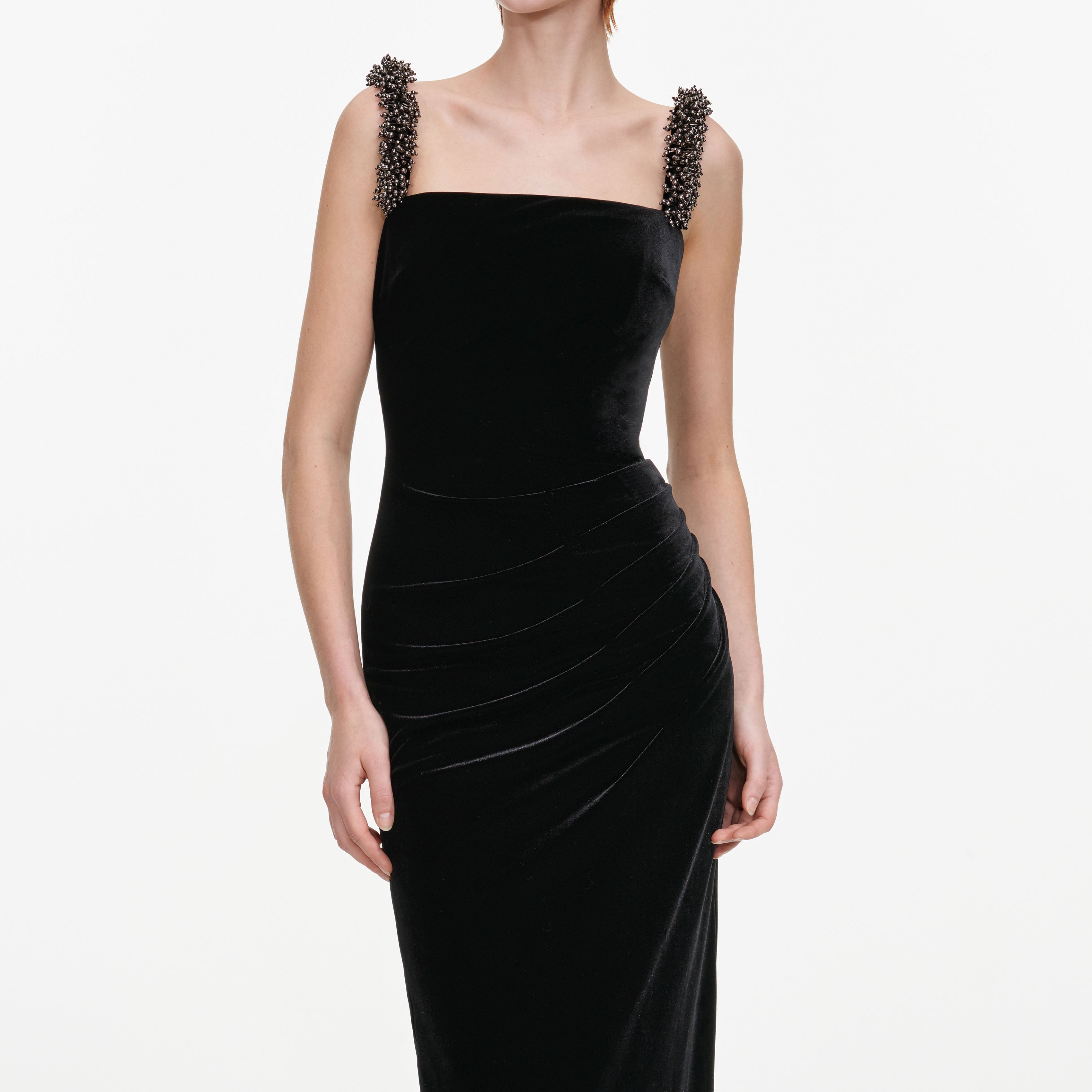 Black Velvet Square Neck Maxi Dress