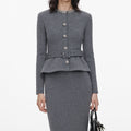 Grey Crystal Trim Knit Midi Dress