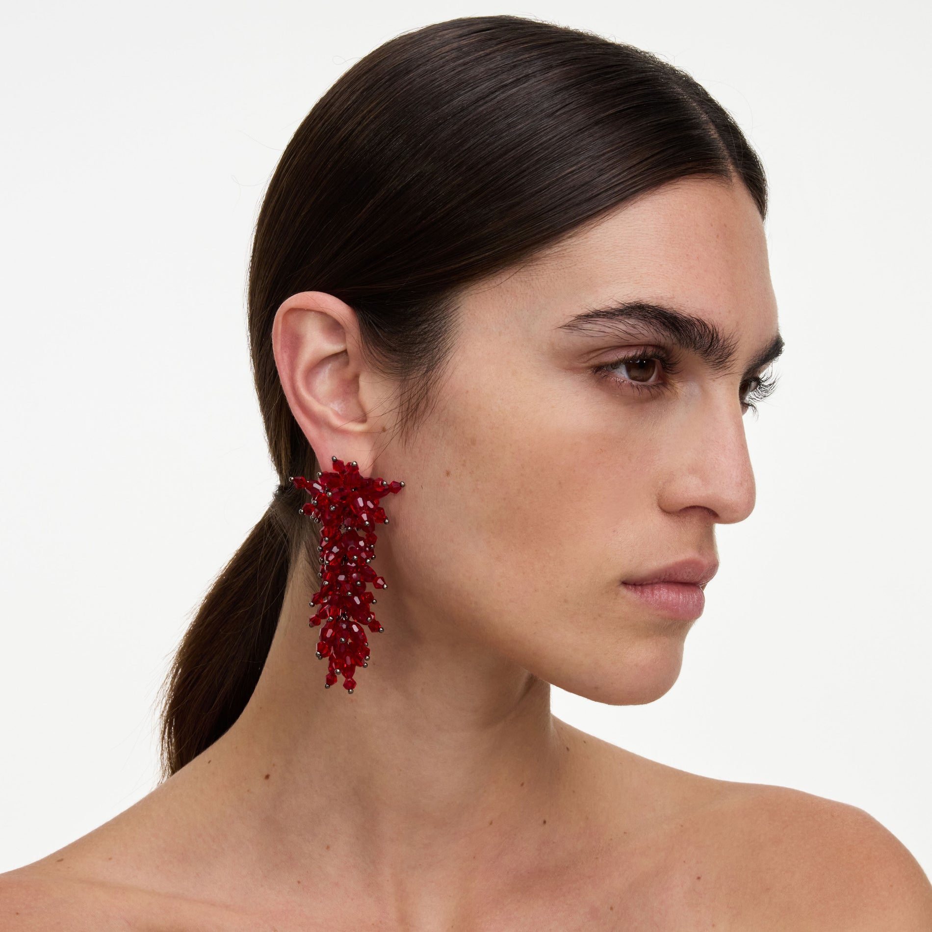 Red Beaded Dangle Earring