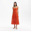 Orange Lace Midi Dress