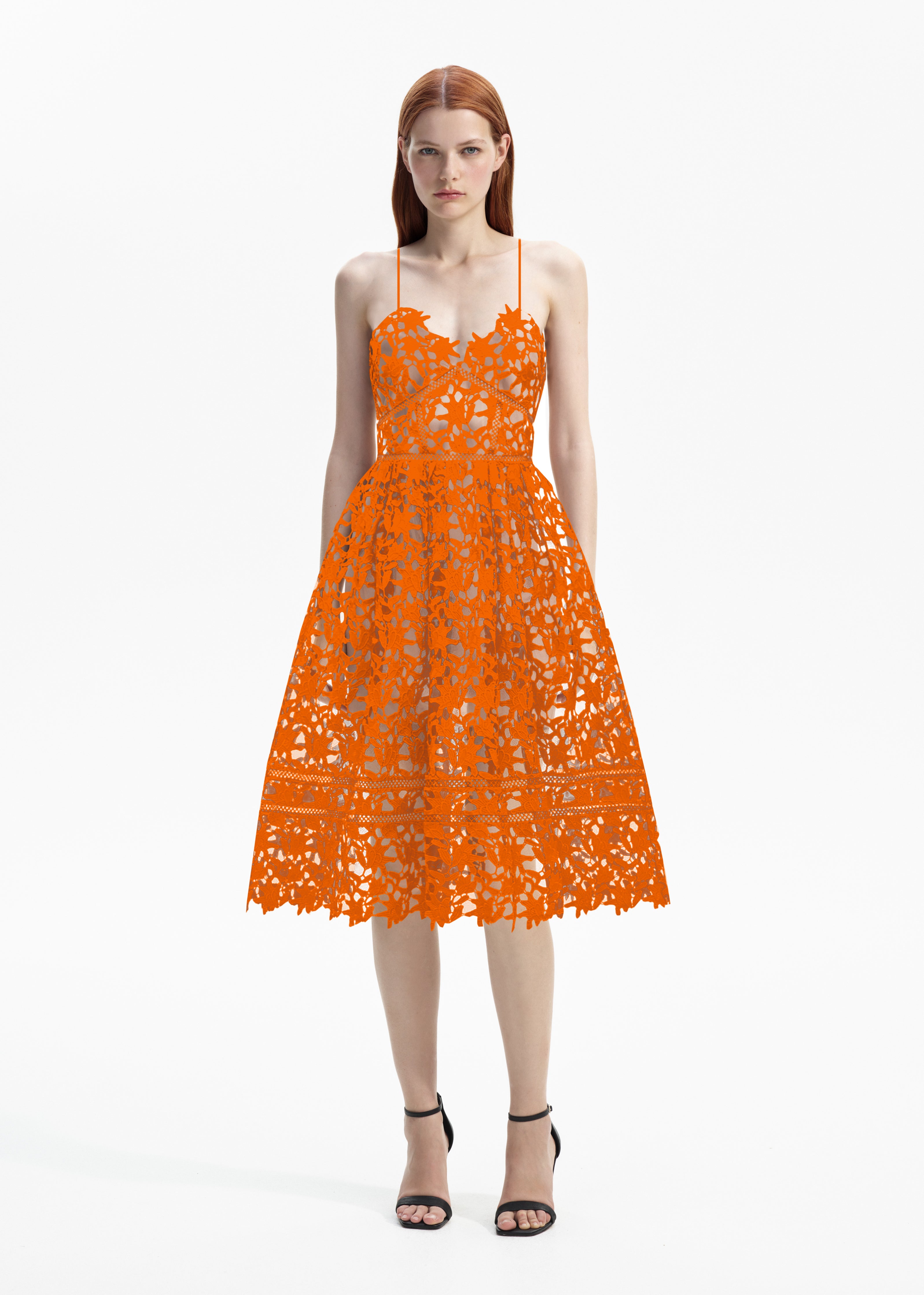 Orange Azaelea Lace Midi Dress