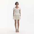 Cream Boucle Pleated Mini Dress