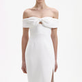 White Crepe Bow Midi Dress
