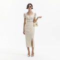 Cream Lace Diamante Midi Dress