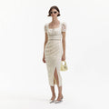 Cream Lace Diamante Midi Dress