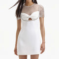 화이트 크레이프 디아만테 메쉬 미니 드레스