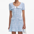 Blue Check Knit Mini Dress