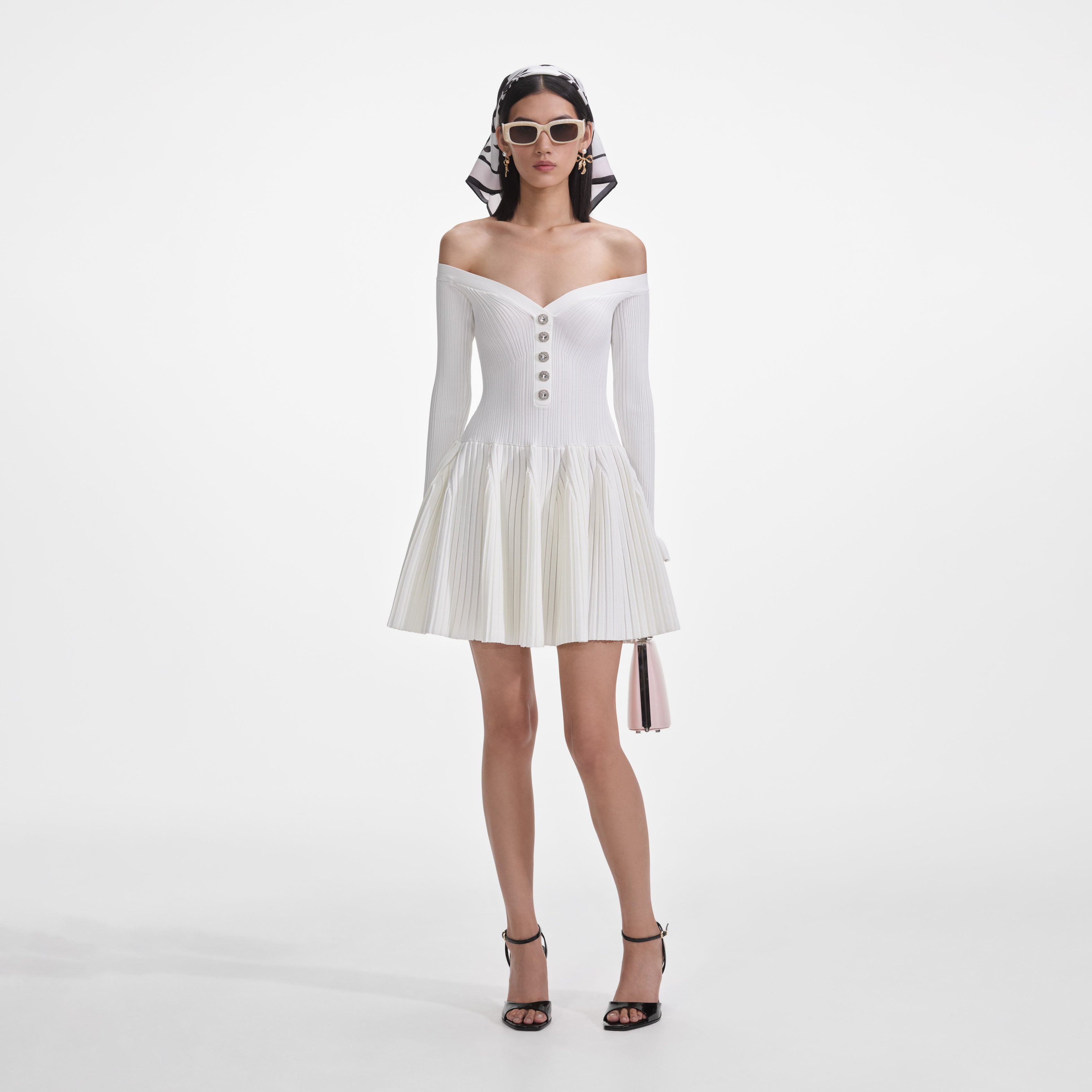 White Ribbed Knit Mini Dress – self-portrait