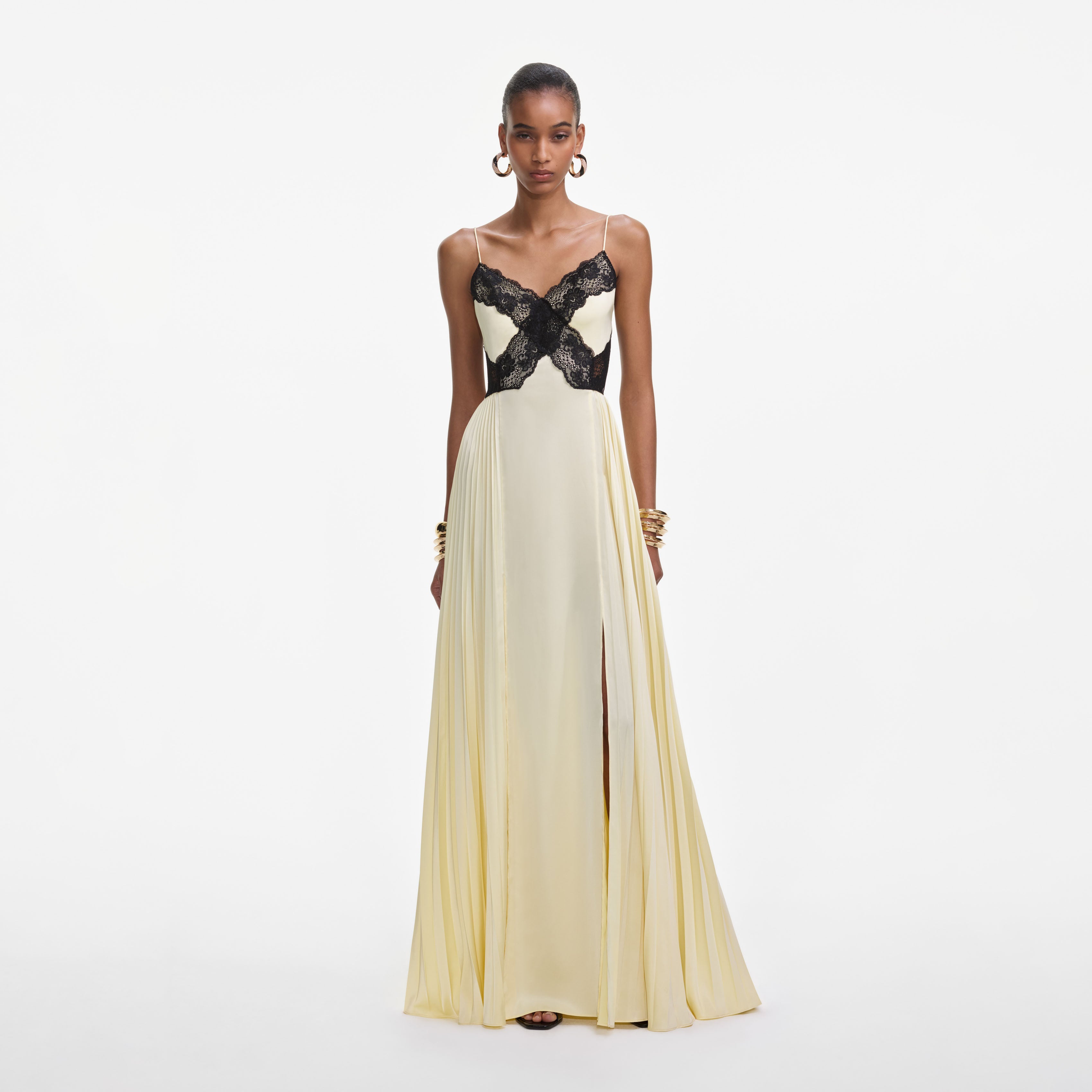 Yellow Satin Lace Maxi Dress self-portrait Yellow Satin Lace Maxi Dress self-portrait
