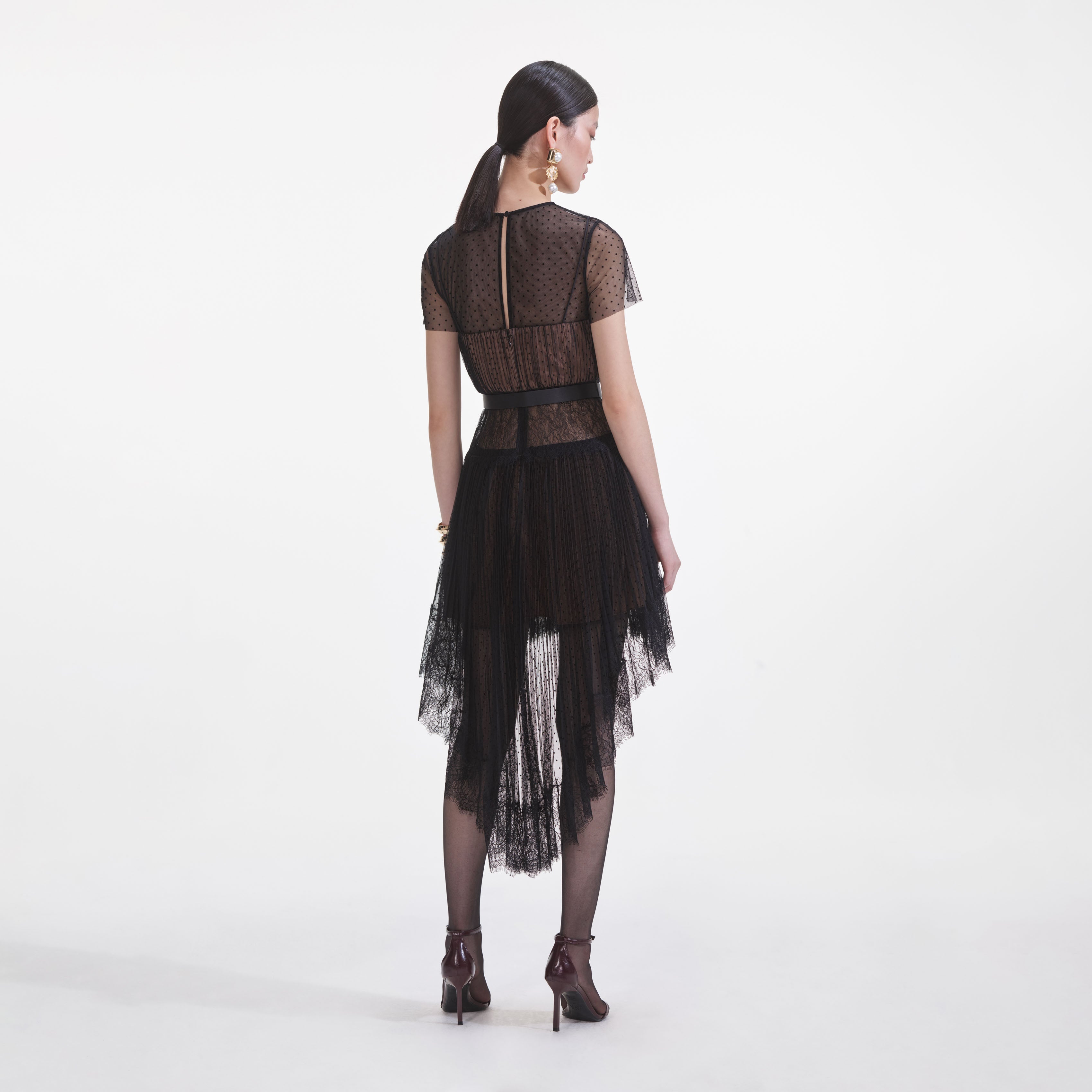 블랙 도트 메쉬 미니 드레스