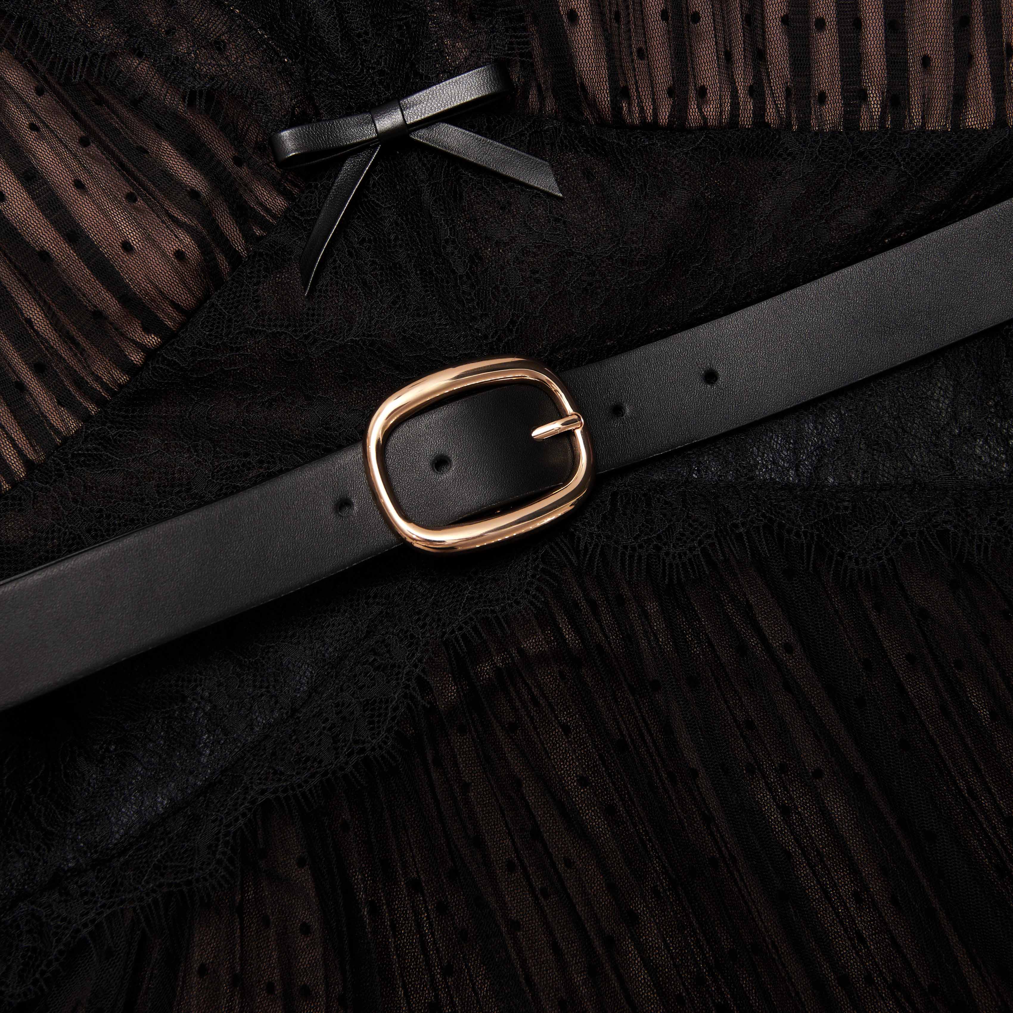 블랙 도트 메쉬 미니 드레스