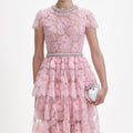 핑크 장식 튤 맥시 드레스