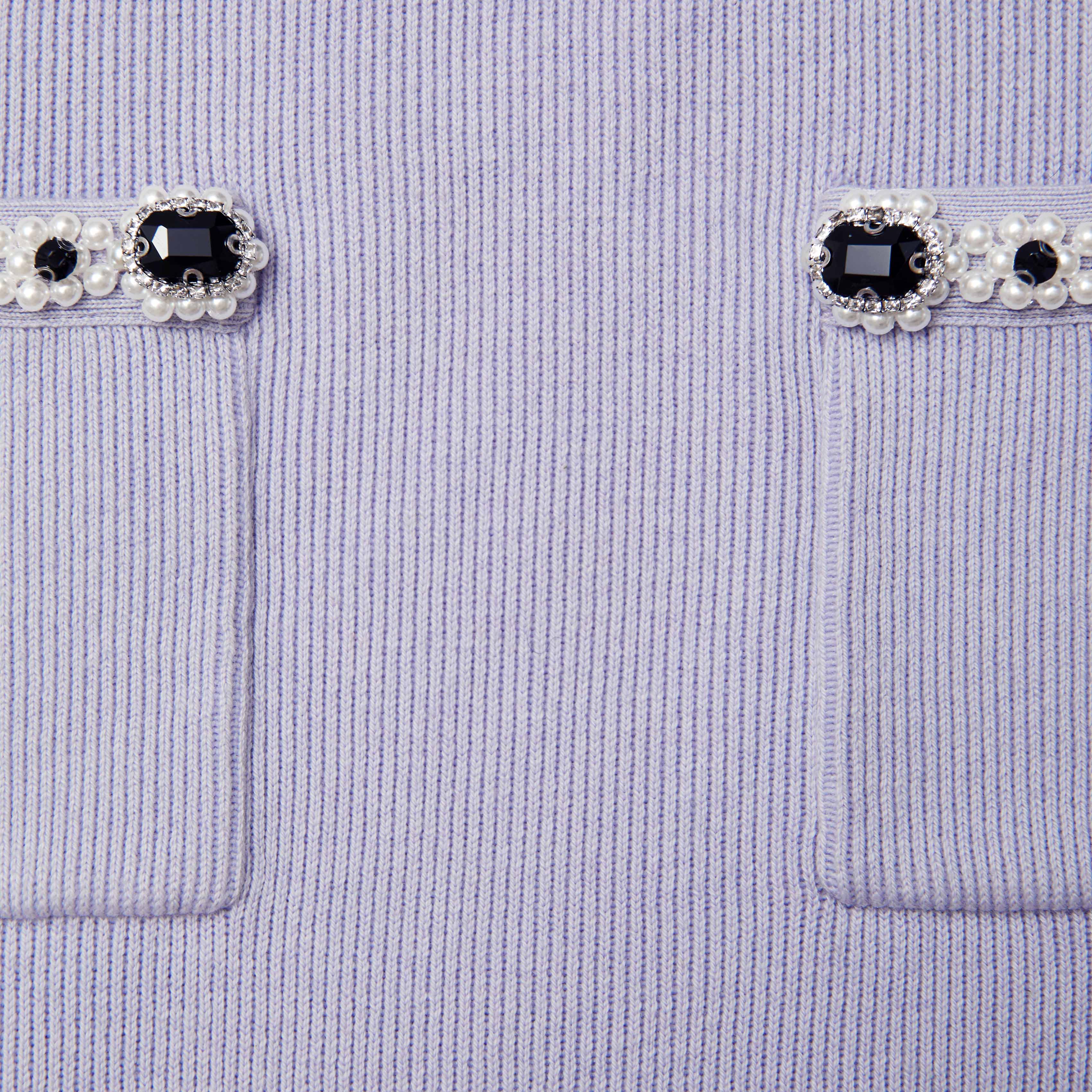 라일락 장식 니트 미디 스커트