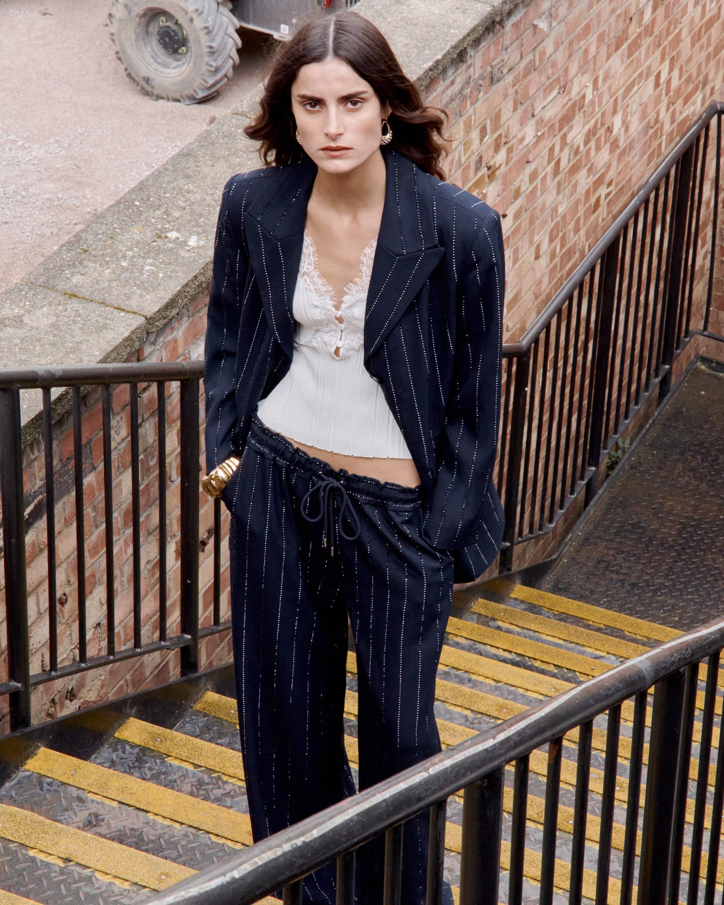 Navy Rhinestone Pinstripe Blazer