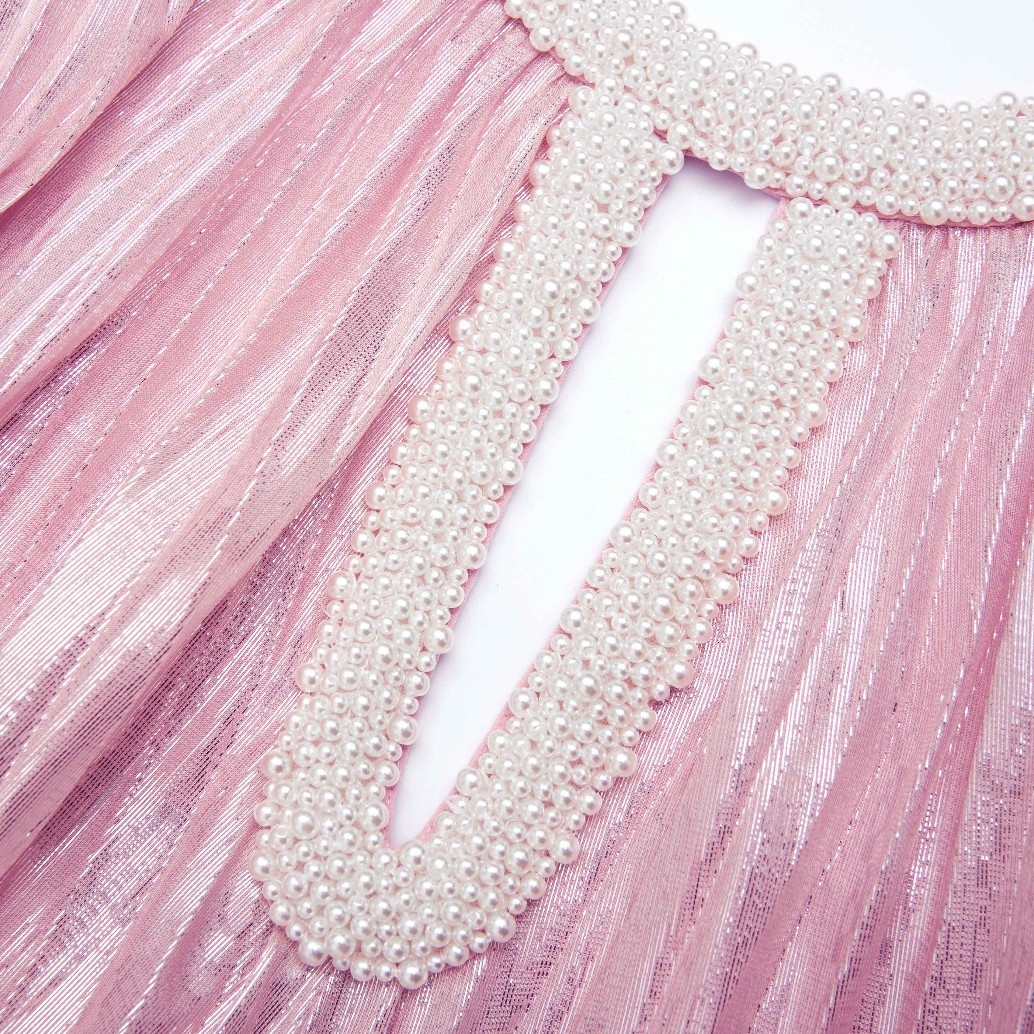 핑크 메탈릭 펄 맥시 드레스