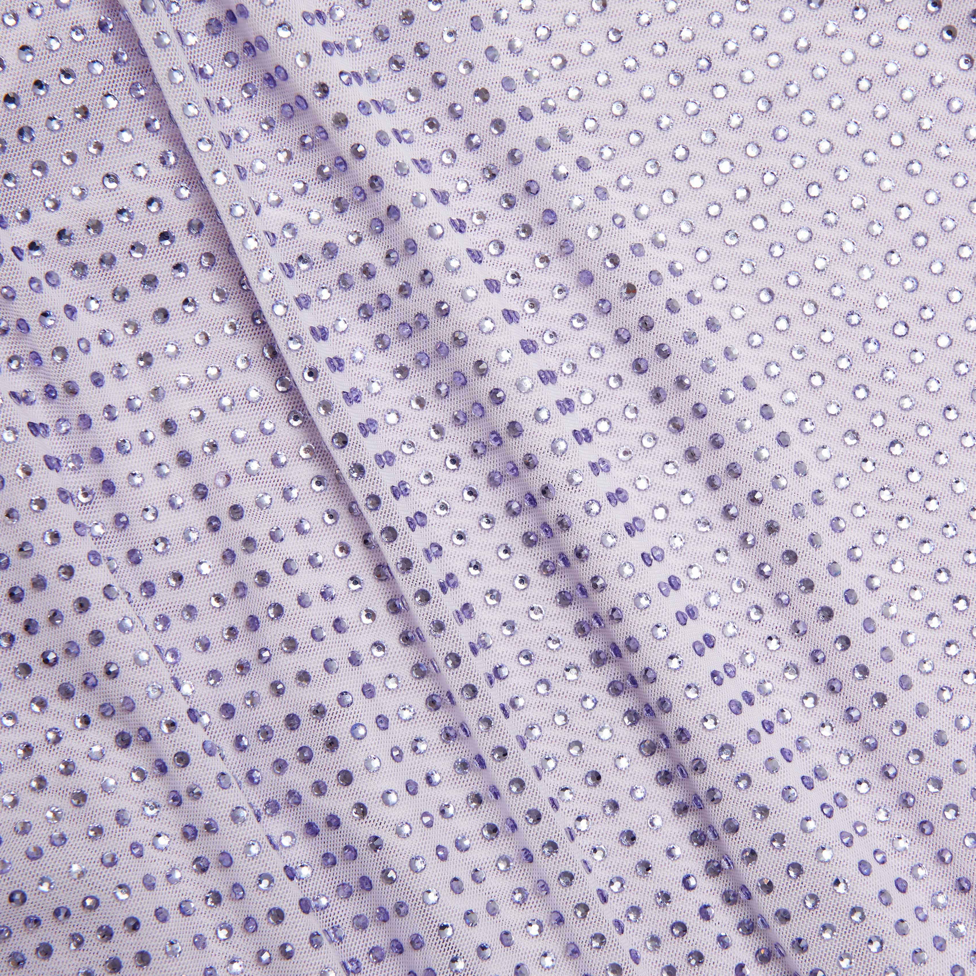 라일락 라인스톤 개더드 맥시 드레스