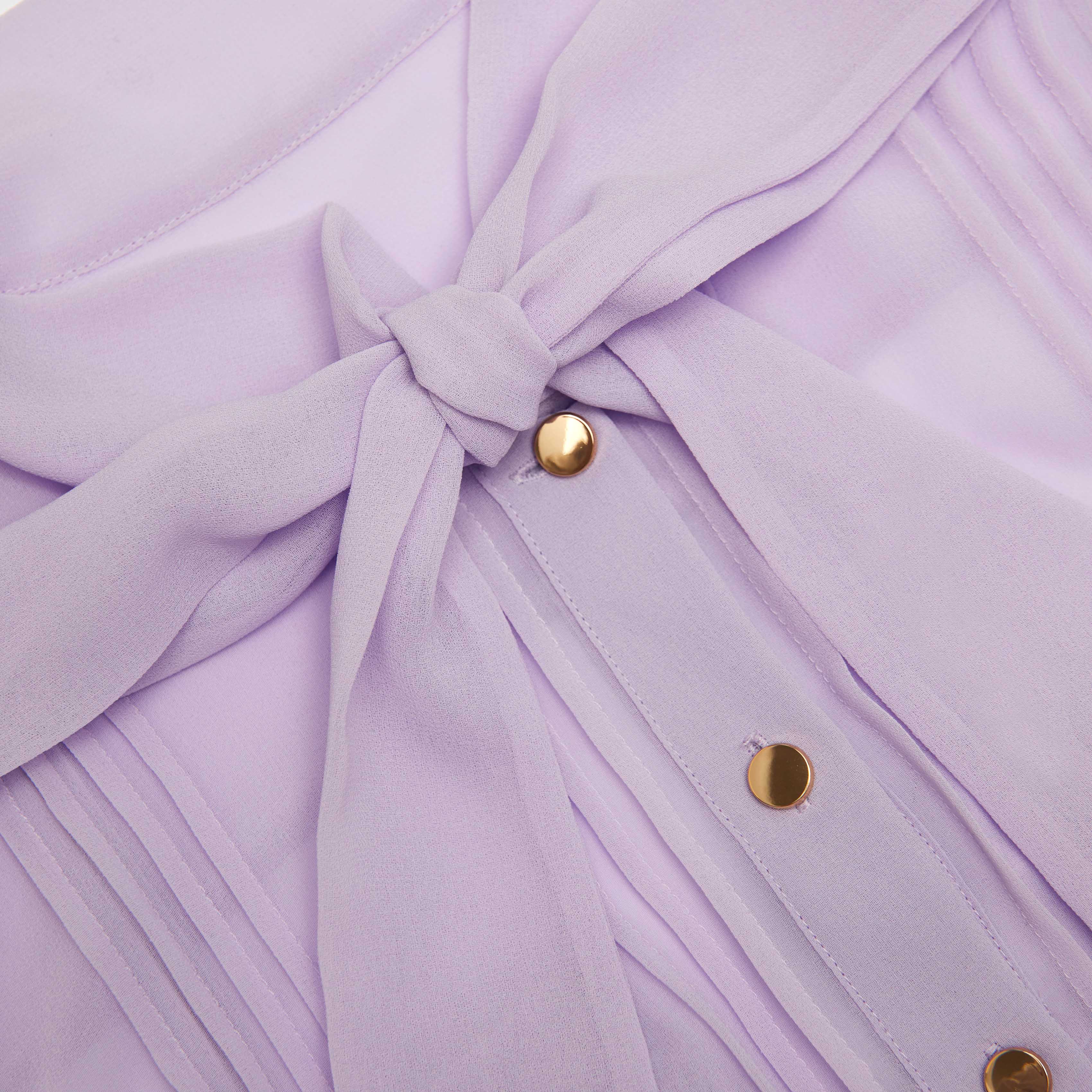 Lilac Chiffon Tie Neck Midi Dress